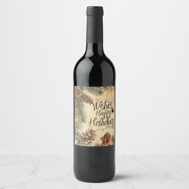 Warmest Wishes Happy Holiday Gingerbread Wine Label (Front)