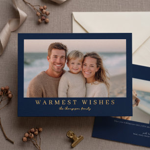 Warmest Wishes Modern Holiday Photo - Navy Blue