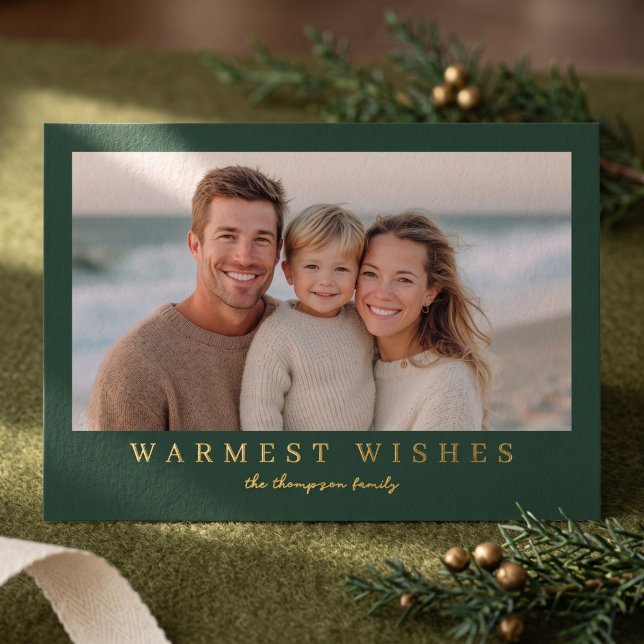 Warmest Wishes Modern Photo - Green (Simulated card on table)