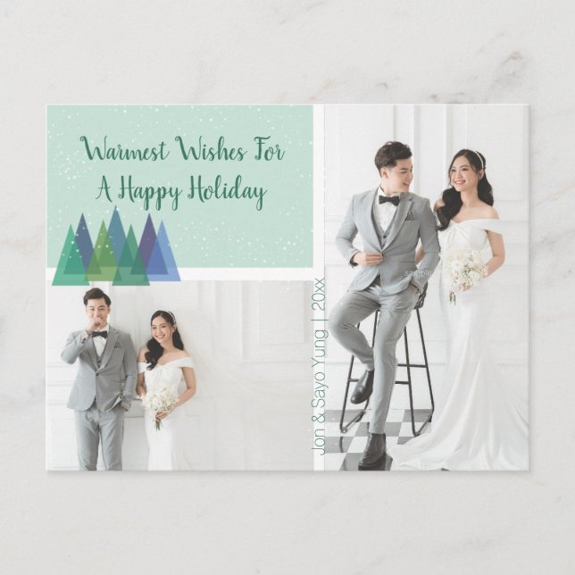 Warmest Wishes Modern Teal | 2 Photo Holiday Postcard (Front)