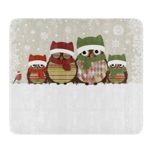 Warmest Wishes Owl Family Cutting Board Glass