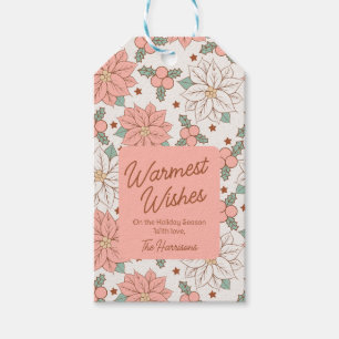Warmest Wishes Pink Boho Floral Custom Holidays Gift Tags