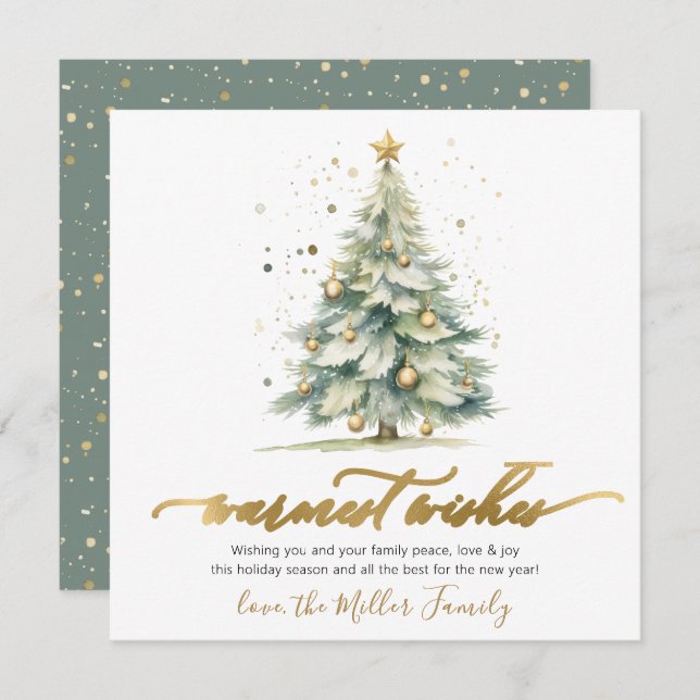 Warmest Wishes Script Christmas Tree Non Photo Holiday Card (Front/Back)