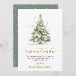 Warmest Wishes Script Non Photo Christmas Tree Holiday Card