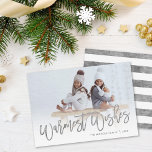 Warmest Wishes Silver Script Photo Overlay Holiday Card<br><div class="desc">Affordable custom printed holiday photo cards with simple templates for customisation. This stylish modern design features faux silver foil script Warmest Wishes typography overlaid on your full bleed photo. Personalise it with your photos, family name, the year or other custom text. Please note that the faux silver foil is part...</div>