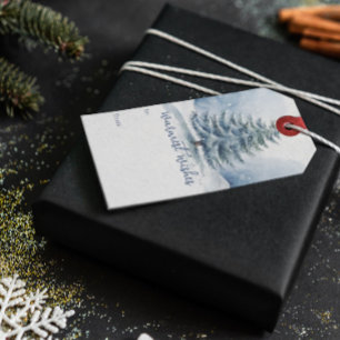 Warmest Wishes Snow Covered Evergreen Tree Gift Tags