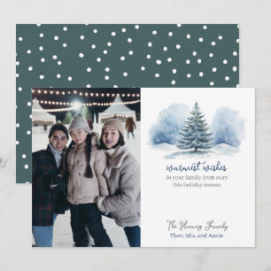 Warmest Wishes Snow Covered Evergreen Tree Holiday Card
