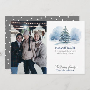 Warmest Wishes Snow Covered Evergreen Tree Holiday Card
