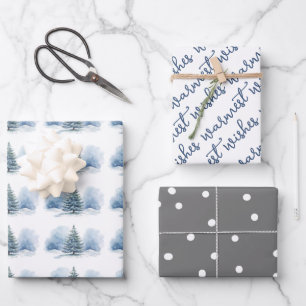 Warmest Wishes Snow Covered Evergreen Tree Wrapping Paper Sheet