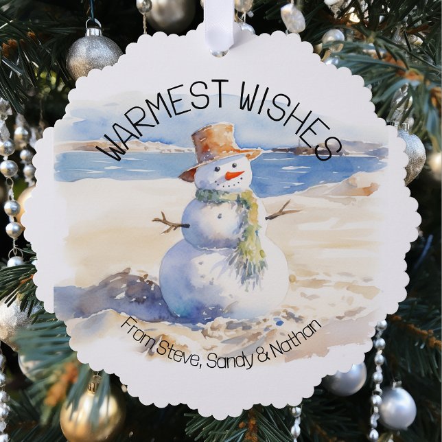 Warmest Wishes Snowman Beach Sand  Tree Decoration Card (Creator Uploaded)