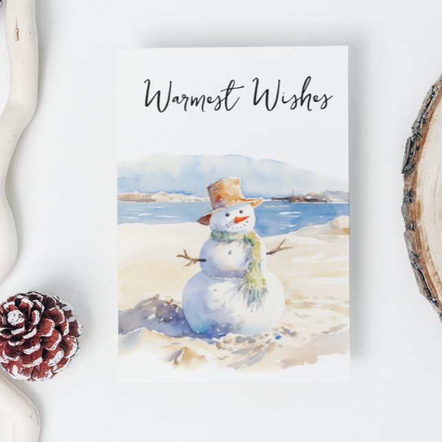 Warmest Wishes Snowman the Beach Holiday Card (Creator Uploaded)