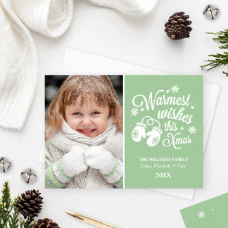 Warmest Wishes This Xmas Green Photo Greeting Holiday Card