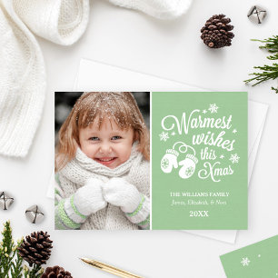 Warmest Wishes Vintage Mint Green Photo Holiday Card