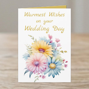 Warmest wishes wedding day flowers gold card