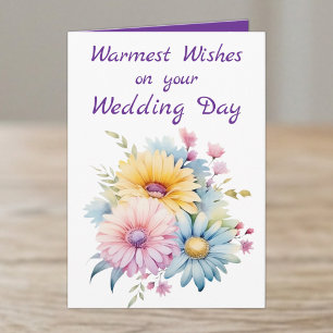 Warmest wishes wedding day flowers purple card