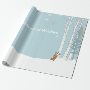 Warmest Wishes Winter Forest with Sled and Snow Wrapping Paper