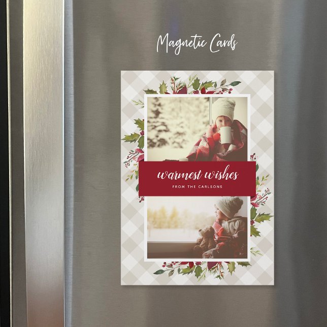 Warmest Wishes Winter Greenery Magnetic Photo Card (Creator Uploaded)