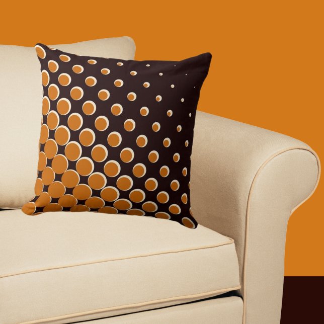 Warming Orange & Black Halftone Dots Cushion (Black and Orange Pillow with Halftone Pattern)