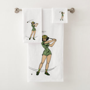 Warming Up for Golf Lady Golfer Bath Towel Set