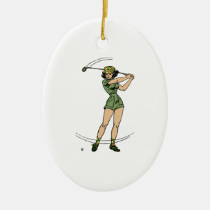 Warming Up for Golf Lady Golfer Ceramic Tree Decoration
