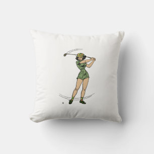 Warming Up for Golf Lady Golfer Cushion