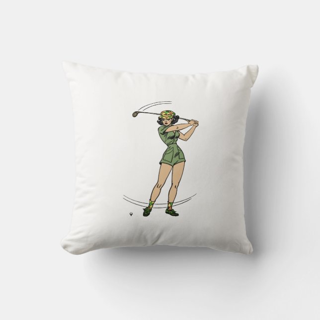 Warming Up for Golf Lady Golfer   Cushion (Front)