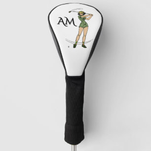 Warming Up for Golf Lady Golfer Monogram Golf Head Cover