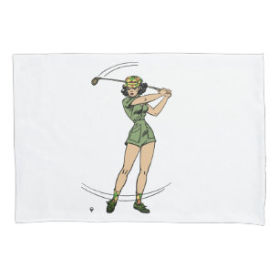 Warming Up for Golf Lady Golfer   Pillowcase