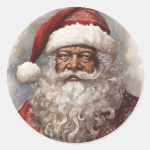 Warmth and Cheer: Black Santa Christmas Joy Classic Round Sticker