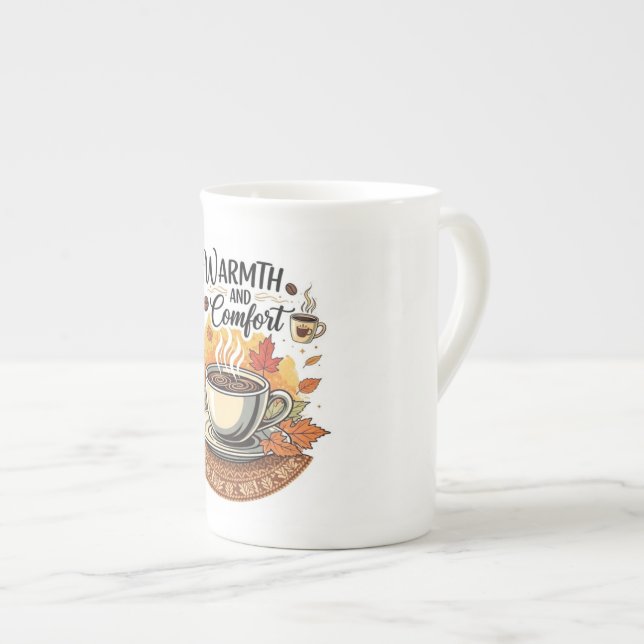 Warmth and Comfort - Cozy Autumn Coffee Bone China Mug (Front Right)