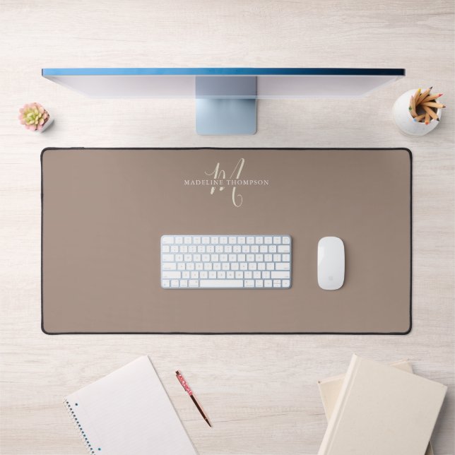 Warmth Beige Monogrammed Script Desk Mat (Office 1)