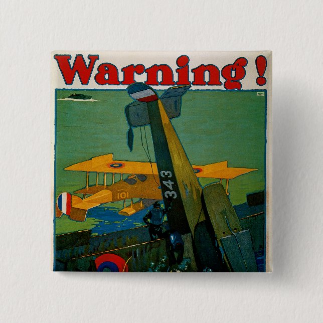 Warning! 15 Cm Square Badge (Front)