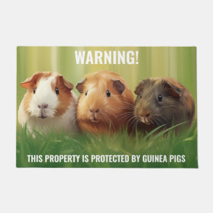 Warning! 3 Guinea Pigs on Grass Doormat