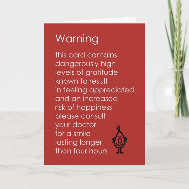Warning - A funny thank you poem with side effects Card (Front)