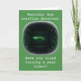 Warning Age Overflow Detected Birthday Humour Card
