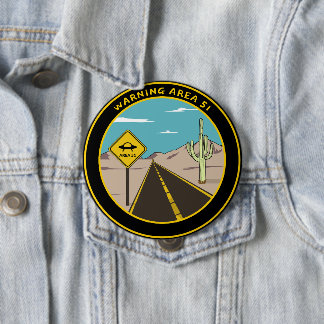 Warning Area 51 Nevada USA - Alien Lover Gift Idea 10 Cm Round Badge