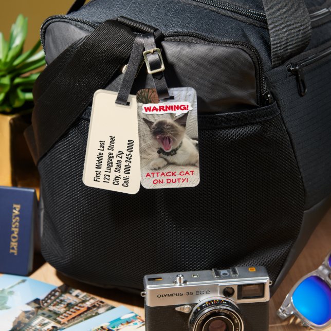 Warning Attack Cat On Duty Template Luggage Tag (Front & Back)