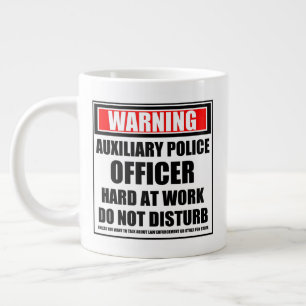 Warning Auxiliary Police Officer Hard At Work Large Coffee Mug