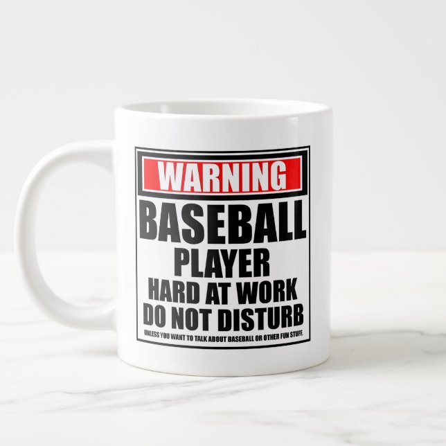 Warning Baseball Player Hard At Work Large Coffee Mug (Left)