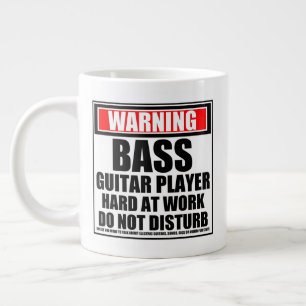 Warning Bass Guitar Player Hard At Work Large Coffee Mug