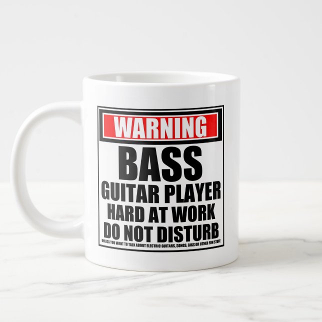 Warning Bass Guitar Player Hard At Work Large Coffee Mug (Left)
