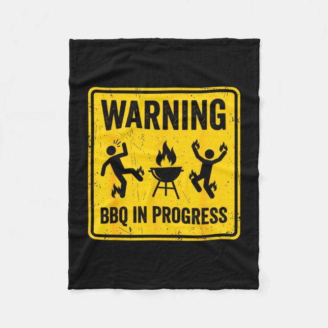 Warning bbq in progress funny grilling barbecue fleece blanket (Front)
