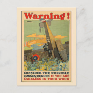 Warning, be careful at work postcard