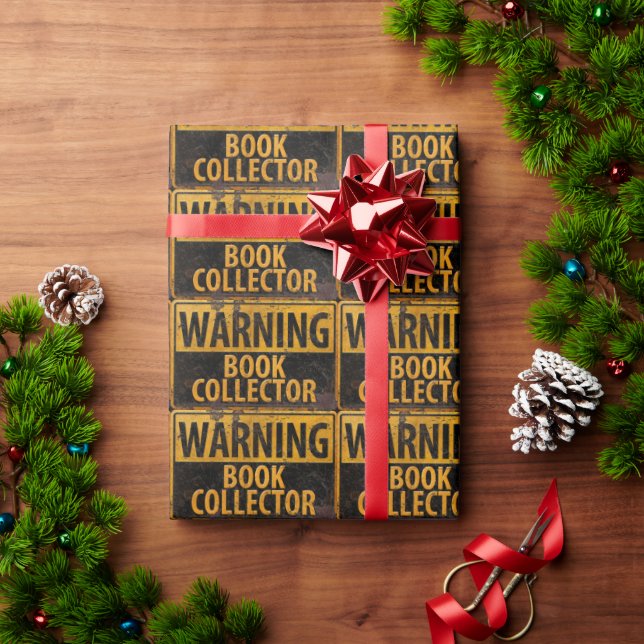 WARNING BOOK COLLECTOR - Metal Danger Caution Sign Wrapping Paper (Holiday Gift)