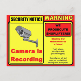 Warning Camera Recording - Merchandise Shelf Card