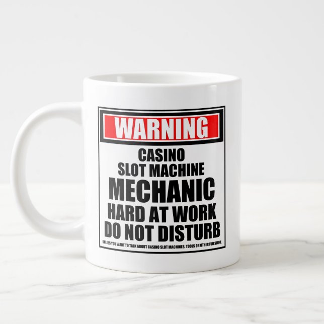 Warning Casino Slot Machine Mechanic Hard At Work Large Coffee Mug (Left)