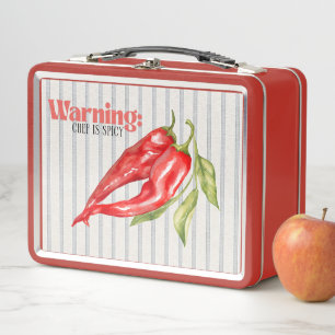 Warning Chef is Spicy Red Chilli Pepper Kitchen Ar Metal Lunch Box