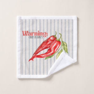 Warning Chef is Spicy Red Chilli Pepper Kitchen Ar Wash Cloth