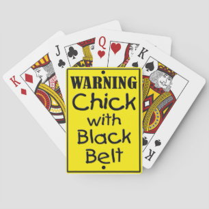 Warning Chick with Black Belt Playing Cards