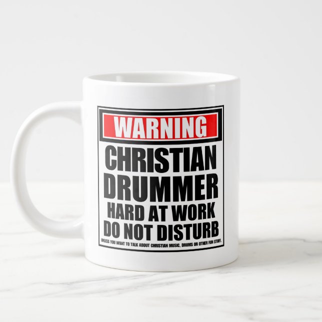 Warning Christian Drummer Hard At Work Large Coffee Mug (Left)